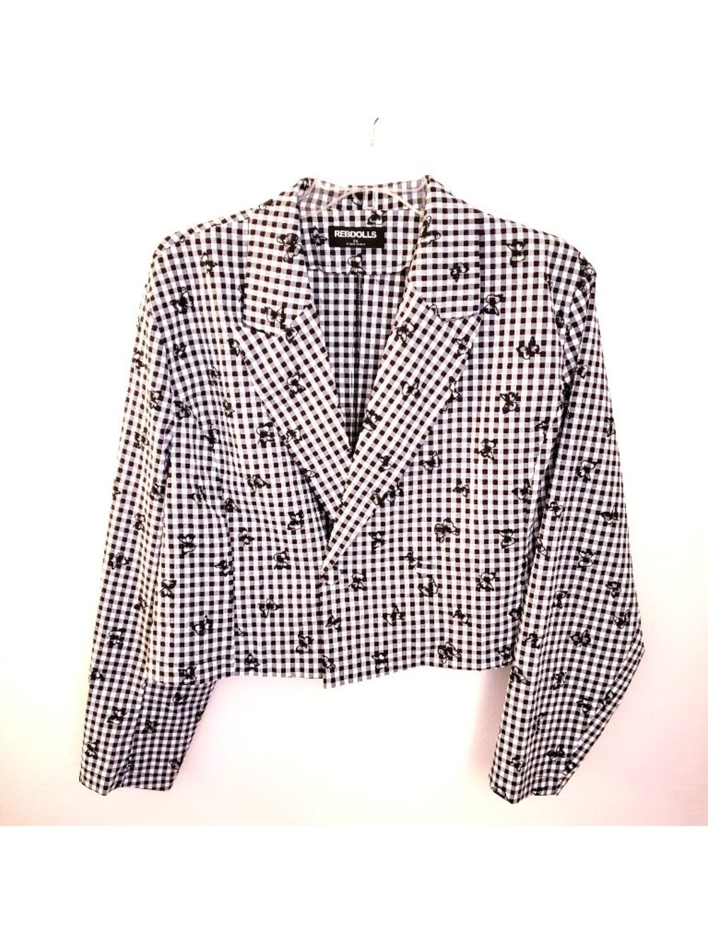 RebDolls Black/White Gingham Butterfly Embroidered Crop Jacket Top Sz 2X EUC